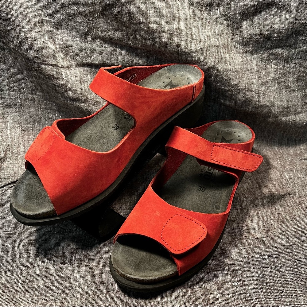Mephisto Red Suede Open-Toe Comfort Sandals